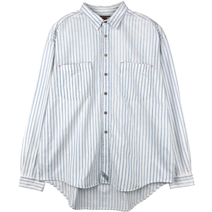 90'S Vintage Levi's Long Sleeve Cotton Striped Shirt, Men's Size XL cotton Blue type light blue Vintage Second Hand
