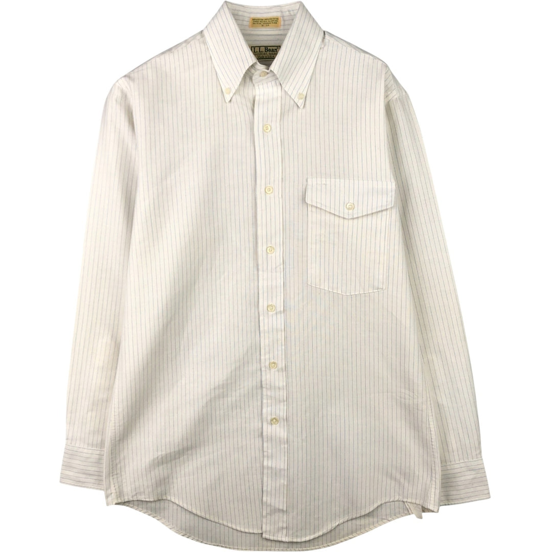 80s-90'S LLBean Long Sleeve Button-Down Striped Shirt Made in USA Men's M Size Vintage cotton white type Vintage Second Hand