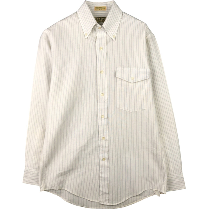80s-90'S LLBean Long Sleeve Button-Down Striped Shirt Made in USA Men's M Size Vintage cotton white type Vintage Second Hand