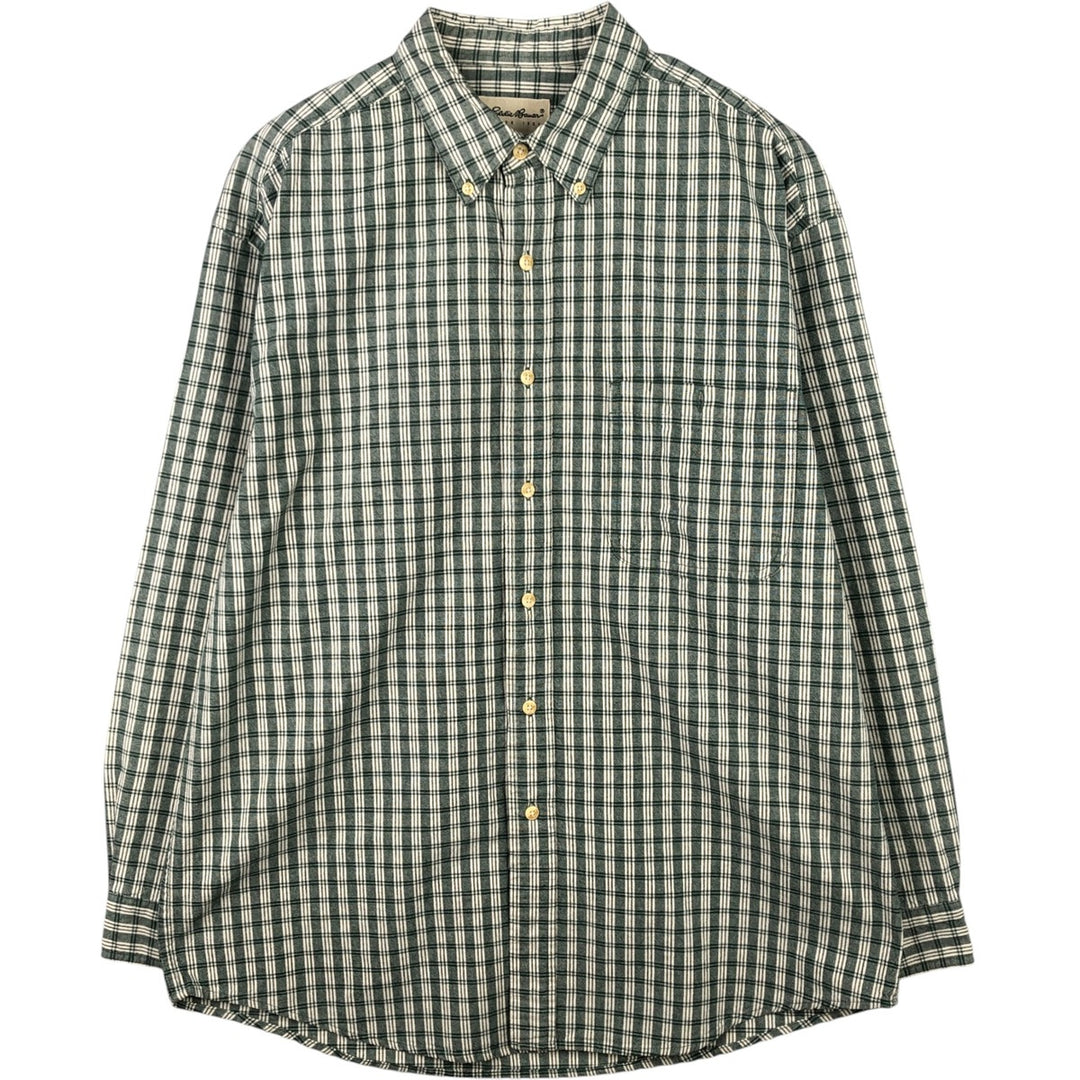 Eddie Bauer Long Sleeve Button-Down Check Shirt, Men's Size L cotton green type Vintage Second Hand