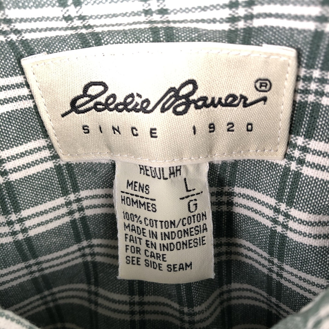 Eddie Bauer Long Sleeve Button-Down Check Shirt, Men's Size L cotton green type Vintage Second Hand