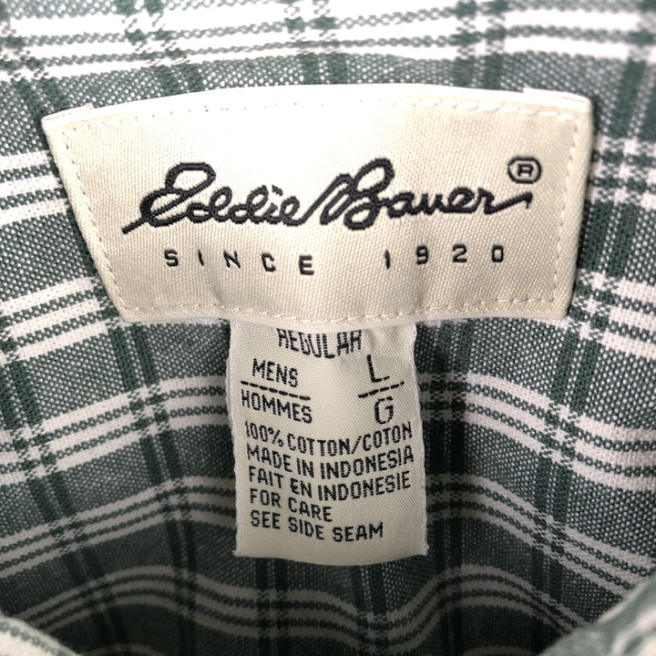 Eddie Bauer Long Sleeve Button-Down Check Shirt, Men's Size L cotton green type Vintage Second Hand