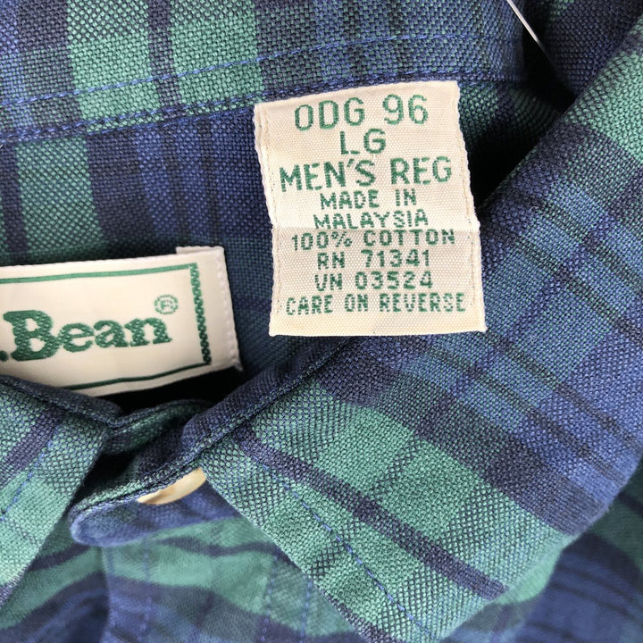 Vintage LL Bean Blackwatch Check Long Sleeve Button-Down Check Shirt from the 1980'S to 1990s, Men's Size L cotton Green type dark green Vintage Second Hand