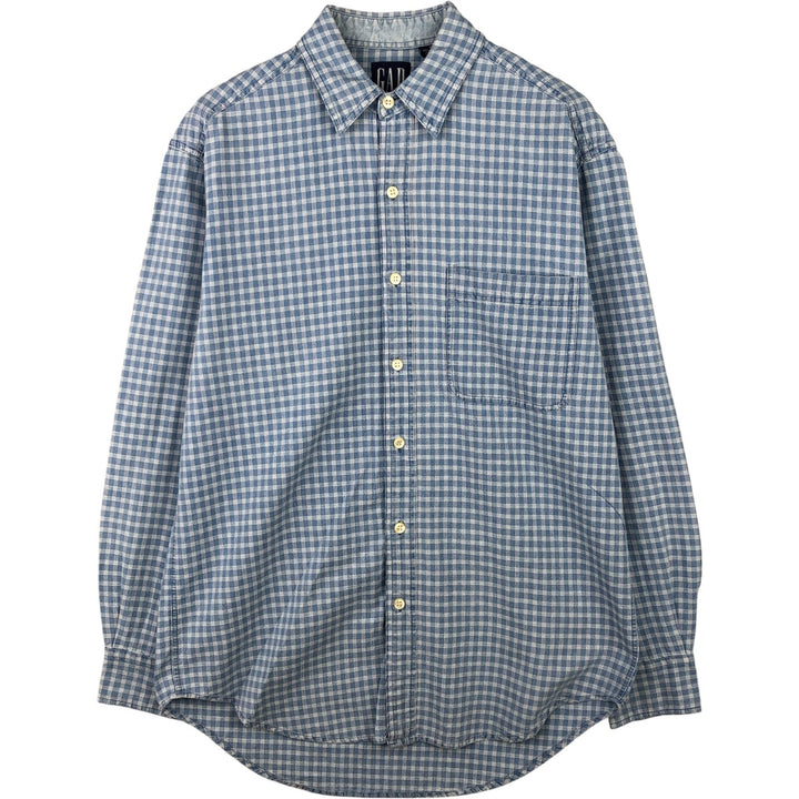 90'S GAP Vintage Long Sleeve Cotton Check Shirt, Men's Size Small cotton Blue type light blue Vintage Second Hand