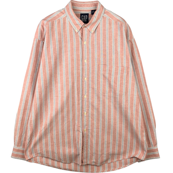 90'S GAP Vintage Long Sleeve Button-Down Striped Shirt, Men's Size L cotton orange type Vintage Second Hand