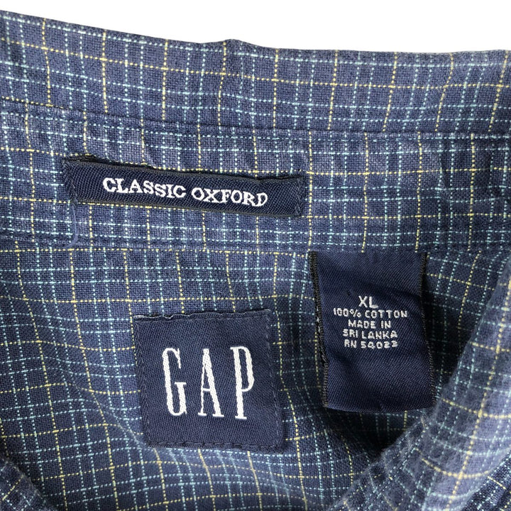 90s-00'S GAP Classic Oxford Long Sleeve Button-Down Check Shirt, Men's Size XL, Vintage cotton navy blue type Vintage Second Hand