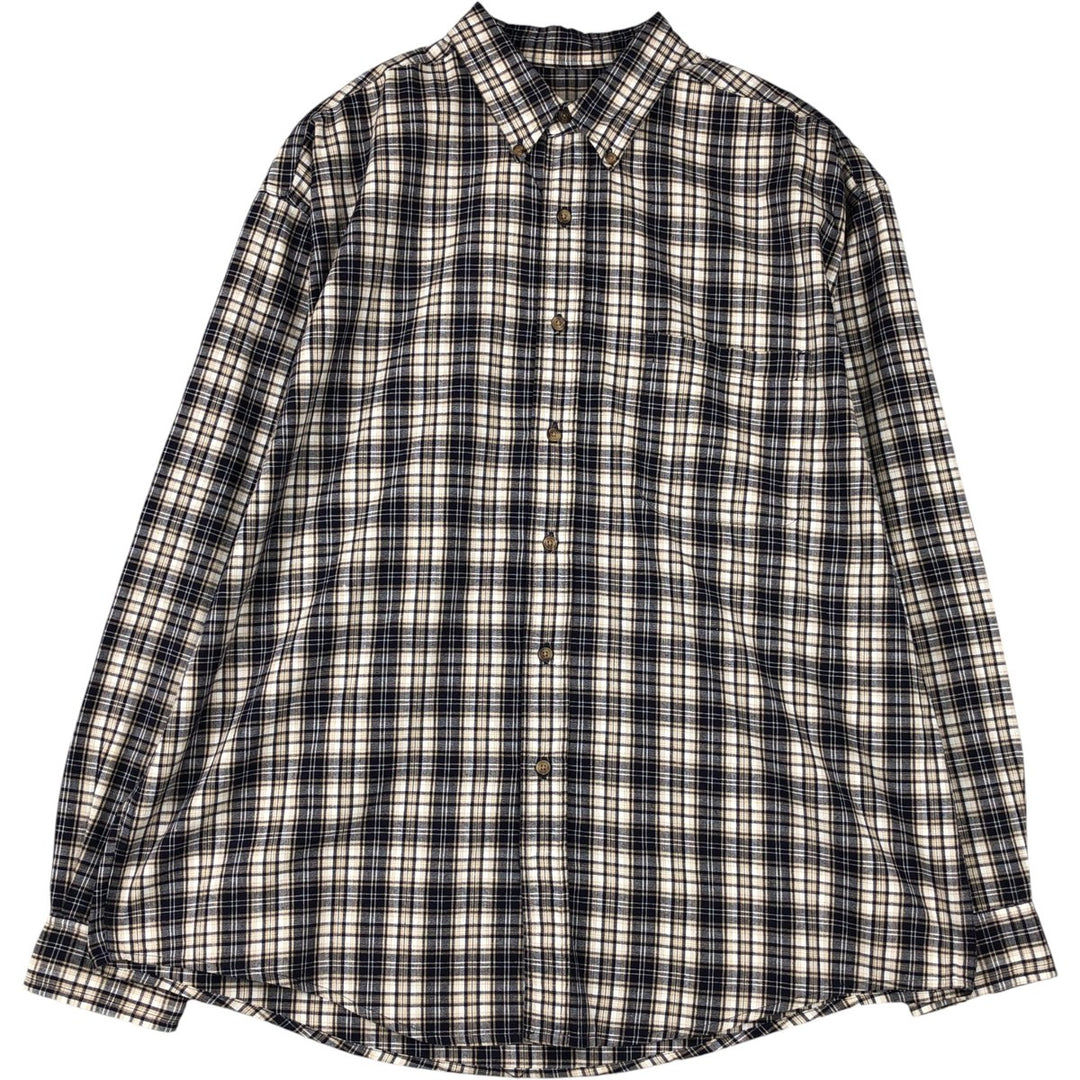 Eddie Bauer Long Sleeve Button-Down Check Shirt, Men's XL cotton navy blue type Vintage Second Hand