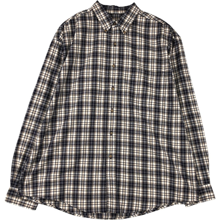 Eddie Bauer Long Sleeve Button-Down Check Shirt, Men's XL cotton navy blue type Vintage Second Hand