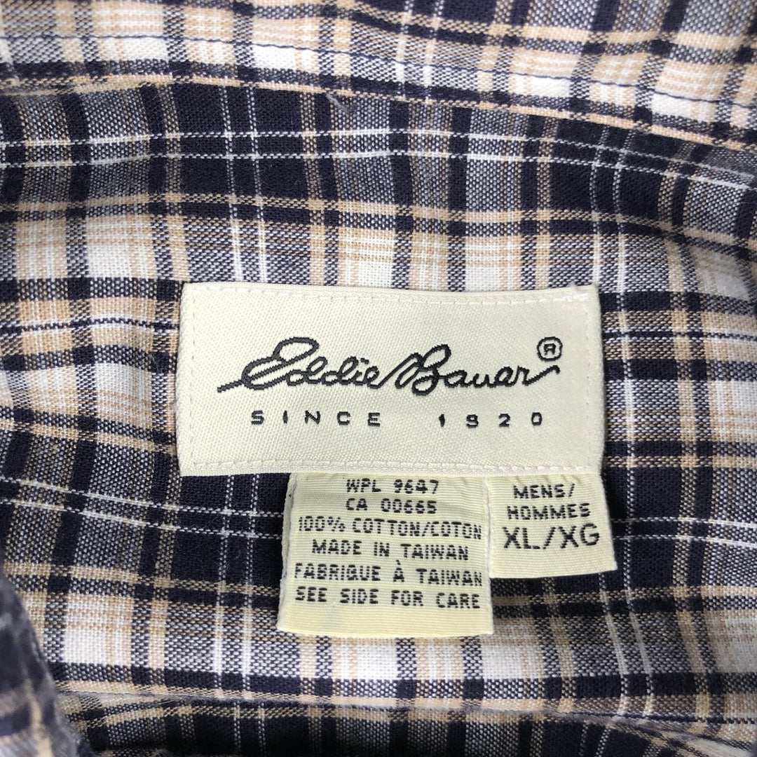 Eddie Bauer Long Sleeve Button-Down Check Shirt, Men's XL cotton navy blue type Vintage Second Hand
