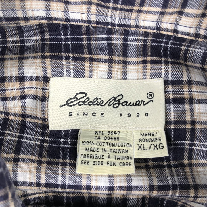Eddie Bauer Long Sleeve Button-Down Check Shirt, Men's XL cotton navy blue type Vintage Second Hand