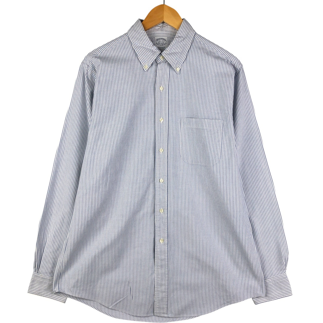 80s-90'S Brooks Brothers Est.1818 Long Sleeve Button-Down Striped Shirt Made in USA Men's Size L Vintage Supima Cotton navy blue type Vintage Second Hand