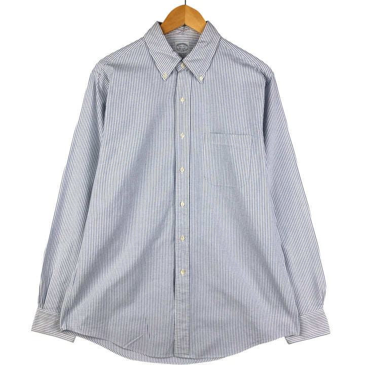 80s-90'S Brooks Brothers Est.1818 Long Sleeve Button-Down Striped Shirt Made in USA Men's Size L Vintage Supima Cotton navy blue type Vintage Second Hand