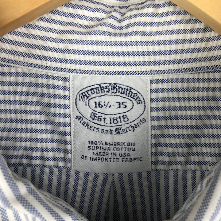 80s-90'S Brooks Brothers Est.1818 Long Sleeve Button-Down Striped Shirt Made in USA Men's Size L Vintage Supima Cotton navy blue type Vintage Second Hand
