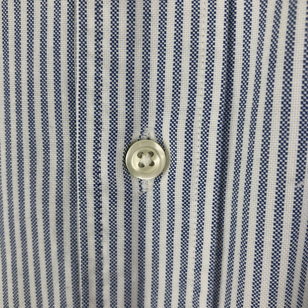 80s-90'S Brooks Brothers Est.1818 Long Sleeve Button-Down Striped Shirt Made in USA Men's Size L Vintage Supima Cotton navy blue type Vintage Second Hand
