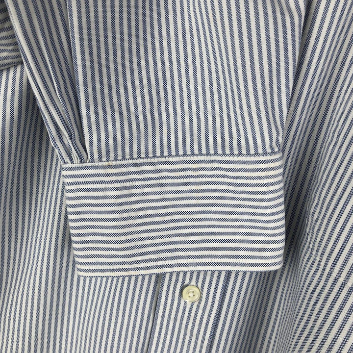 80s-90'S Brooks Brothers Est.1818 Long Sleeve Button-Down Striped Shirt Made in USA Men's Size L Vintage Supima Cotton navy blue type Vintage Second Hand