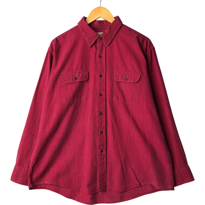 Vintage LLBean 80s-90'S Long Sleeve Cotton Striped Shirt, Made in USA, Men's XL cotton red type Vintage Second Hand