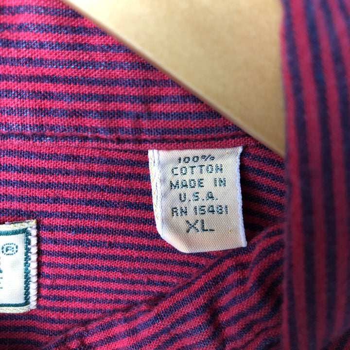 Vintage LLBean 80s-90'S Long Sleeve Cotton Striped Shirt, Made in USA, Men's XL cotton red type Vintage Second Hand
