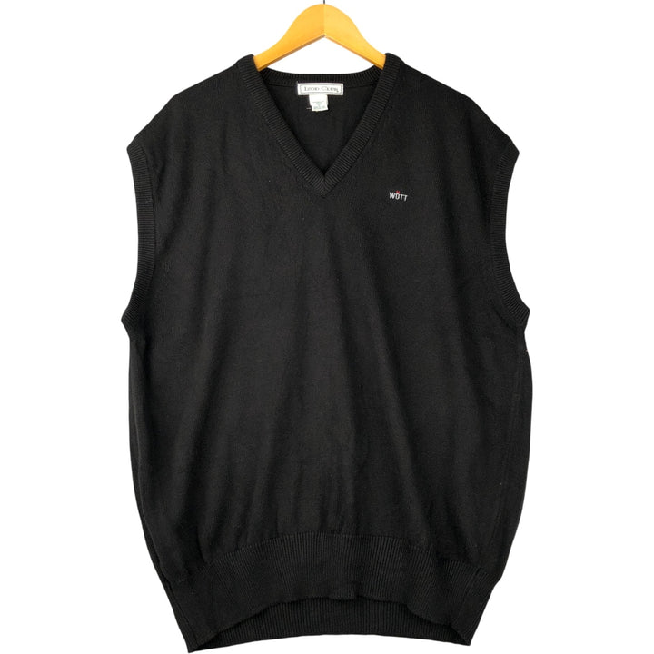 IZOD CLUB V-neck cotton knit vest, made in the USA, men's size XL cotton black type Vintage Second Hand