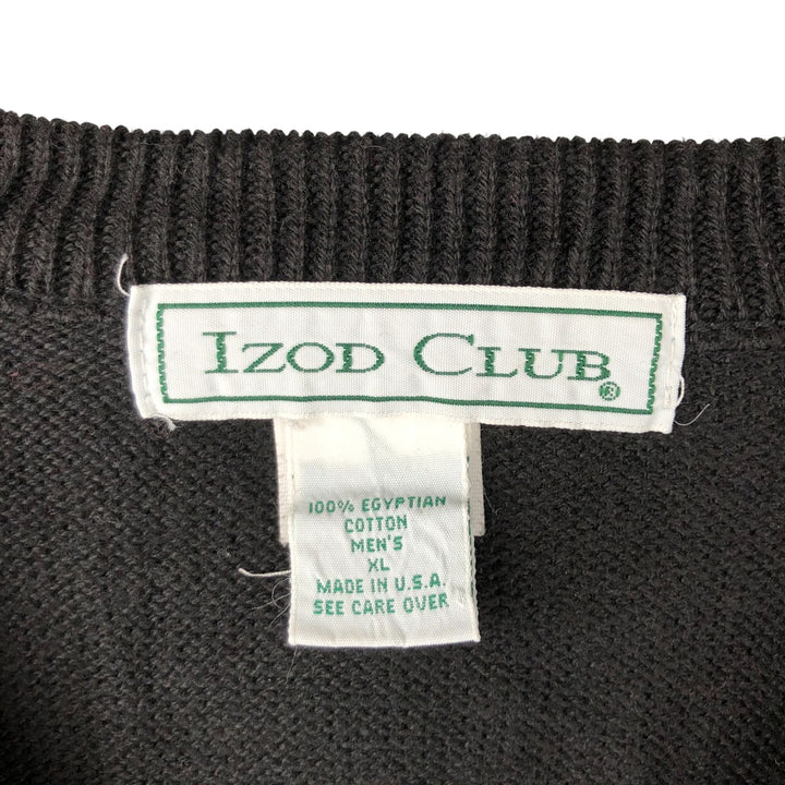 IZOD CLUB V-neck cotton knit vest, made in the USA, men's size XL cotton black type Vintage Second Hand
