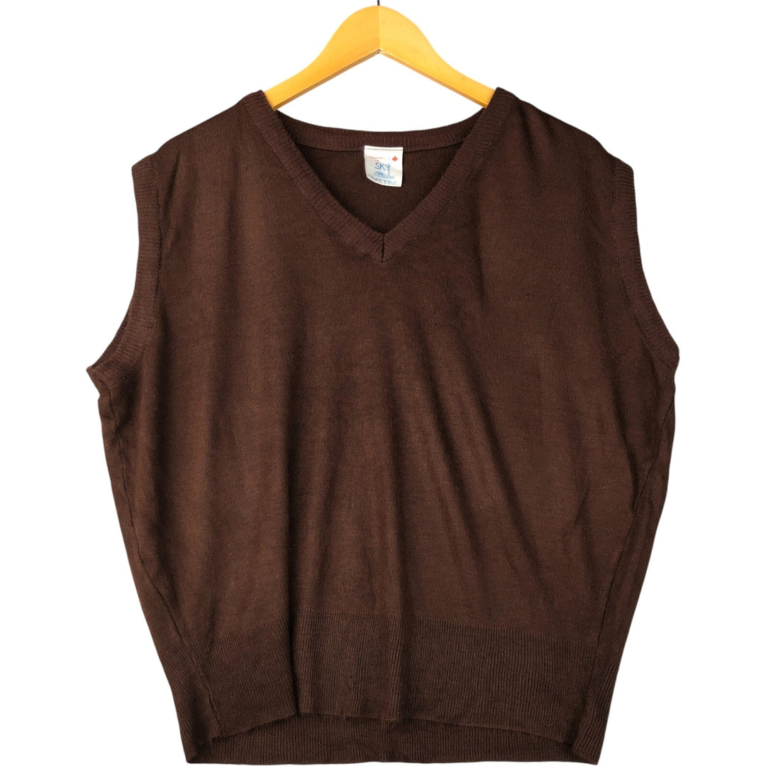 SKY KNITTING V-Neck Acrylic Knit Vest, Made in Canada, Men's Size L acrylic brown type Vintage Second Hand