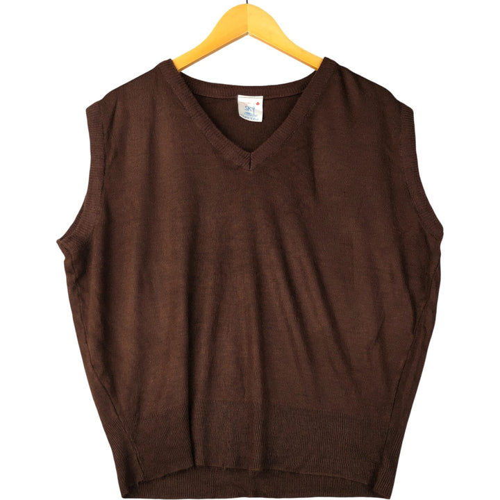 SKY KNITTING V-Neck Acrylic Knit Vest, Made in Canada, Men's Size L acrylic brown type Vintage Second Hand