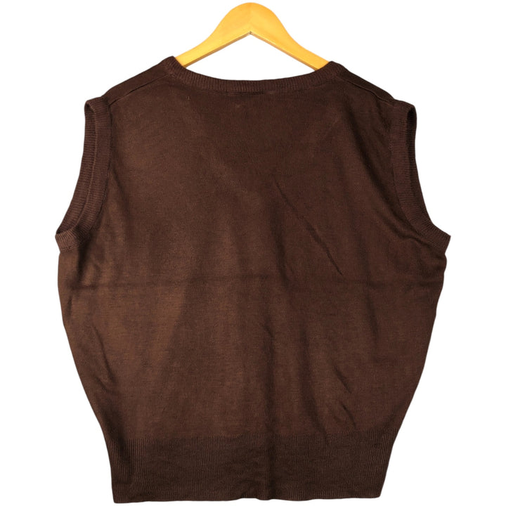 SKY KNITTING V-Neck Acrylic Knit Vest, Made in Canada, Men's Size L acrylic brown type Vintage Second Hand