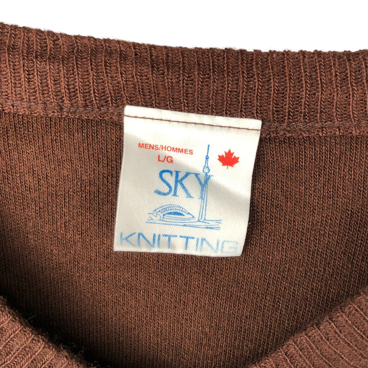 SKY KNITTING V-Neck Acrylic Knit Vest, Made in Canada, Men's Size L acrylic brown type Vintage Second Hand