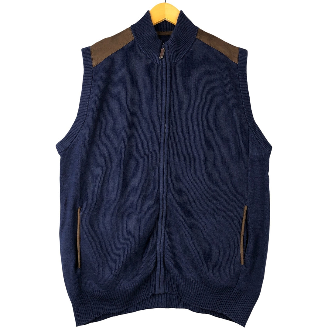 CHAPS Ribbed Open-Front Cotton Knit Vest, Men's Size L cotton Navy blue Vintage Second Hand