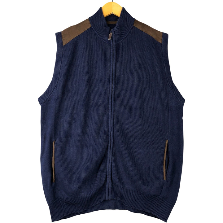 CHAPS Ribbed Open-Front Cotton Knit Vest, Men's Size L cotton Navy blue Vintage Second Hand
