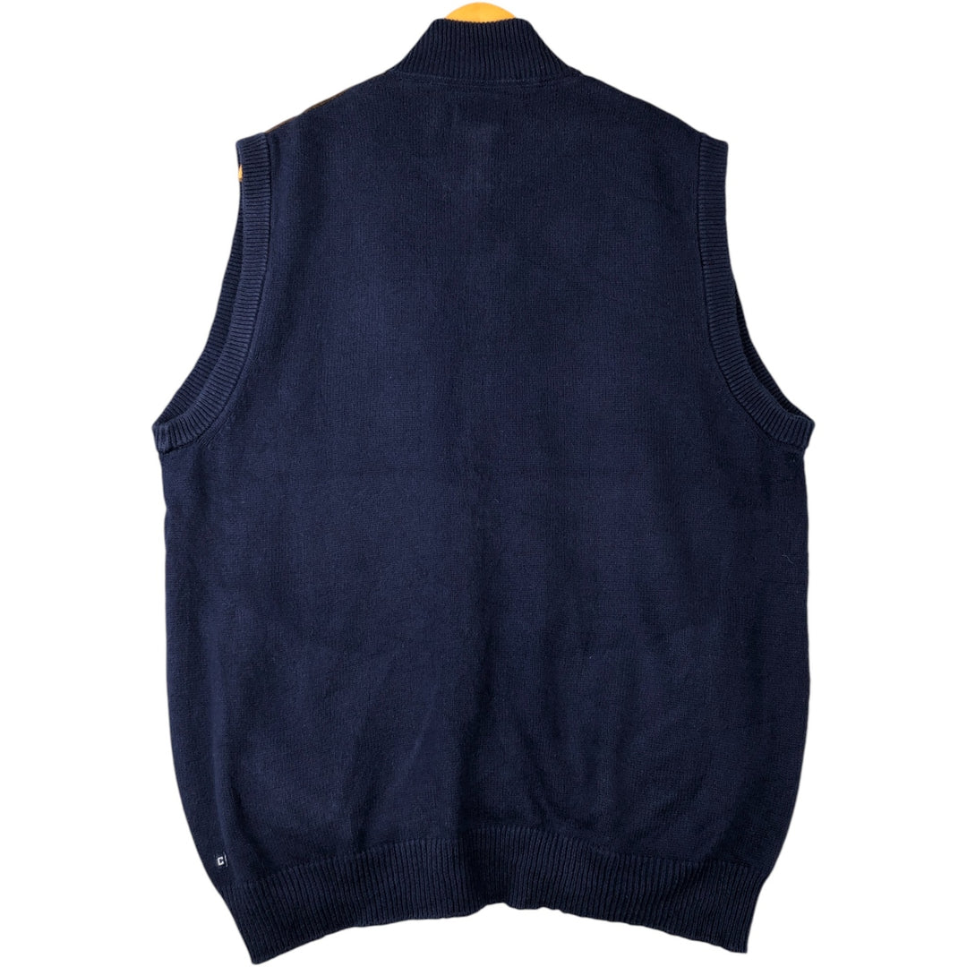 CHAPS Ribbed Open-Front Cotton Knit Vest, Men's Size L cotton Navy blue Vintage Second Hand