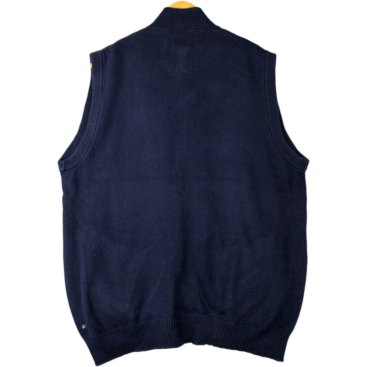 CHAPS Ribbed Open-Front Cotton Knit Vest, Men's Size L cotton Navy blue Vintage Second Hand