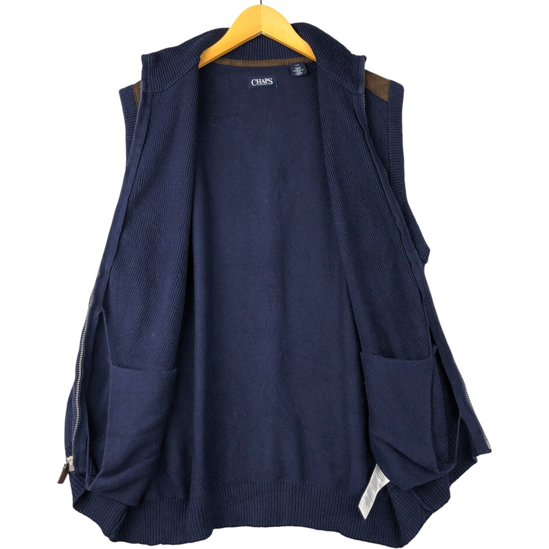 CHAPS Ribbed Open-Front Cotton Knit Vest, Men's Size L cotton Navy blue Vintage Second Hand
