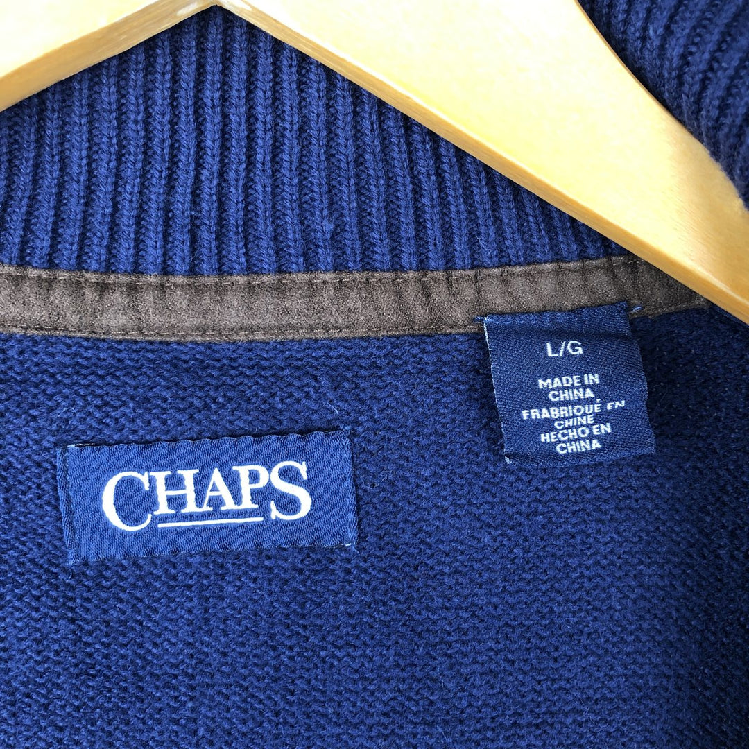 CHAPS Ribbed Open-Front Cotton Knit Vest, Men's Size L cotton Navy blue Vintage Second Hand