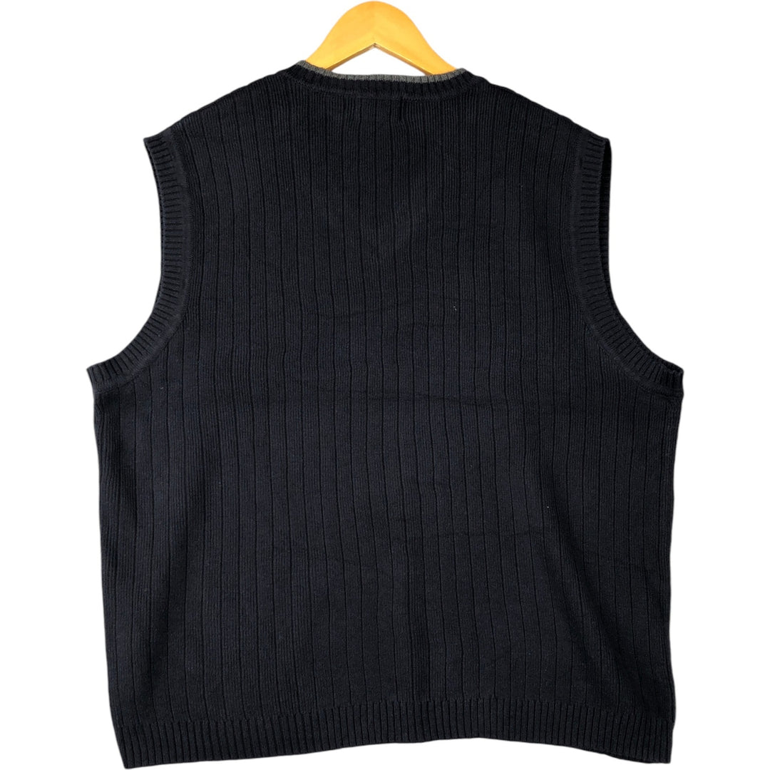TRADER BAY Ribbed V-Neck Cotton Knit Vest, Men's Size L cotton navy blue type Vintage Second Hand