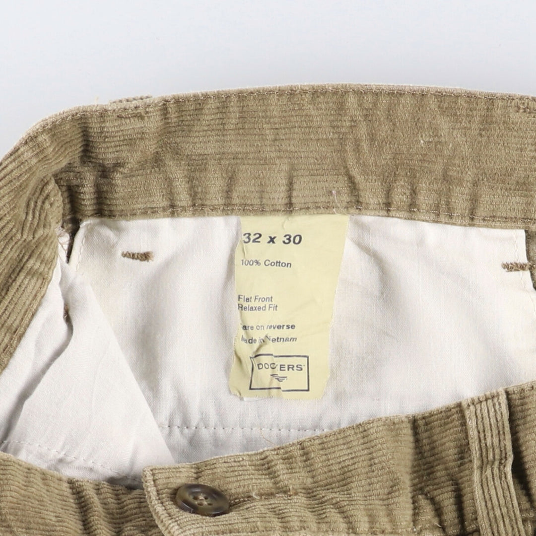 2000'S Dockers Flat Front Relaxed Fit Corduroy Pants, Men's, Size W32 cotton beige type brown Vintage Second Hand