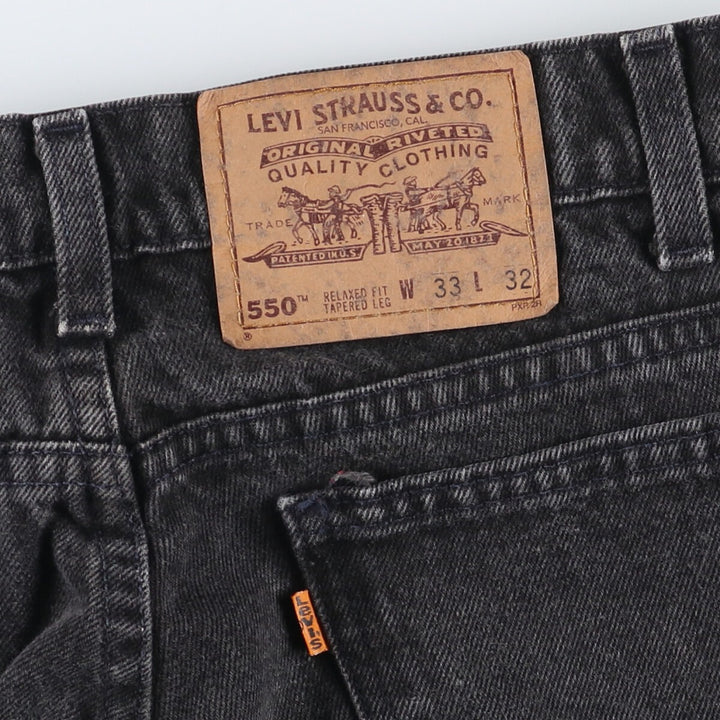Levi's 550 Relaxed Fit Tapered Leg Orange Tab Black Denim Tapered Denim Pants Men's W32 unclear black type Vintage Second Hand