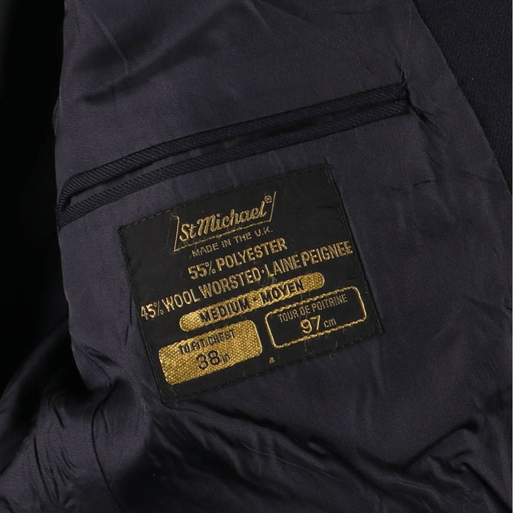 St. Michael Navy Blazer, Tailored Jacket, Made in England, Men's Size Medium polyester navy blue type Vintage Second Hand
