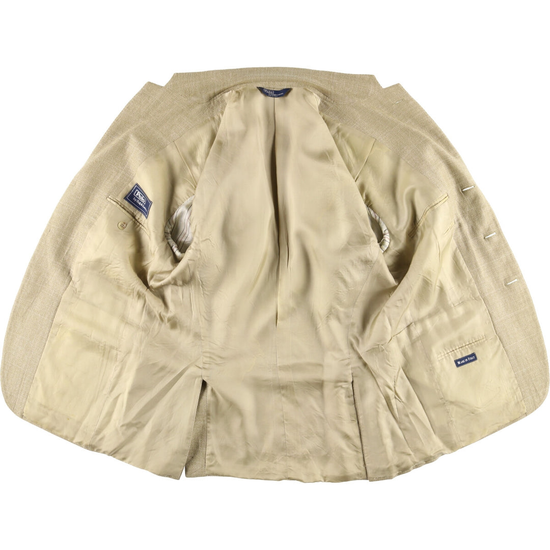 Ralph Lauren POLO by Ralph Lauren Check Pattern Silk Tailored Jacket, Made in Italy, Men's Size L silk Beige type Vintage Second Hand