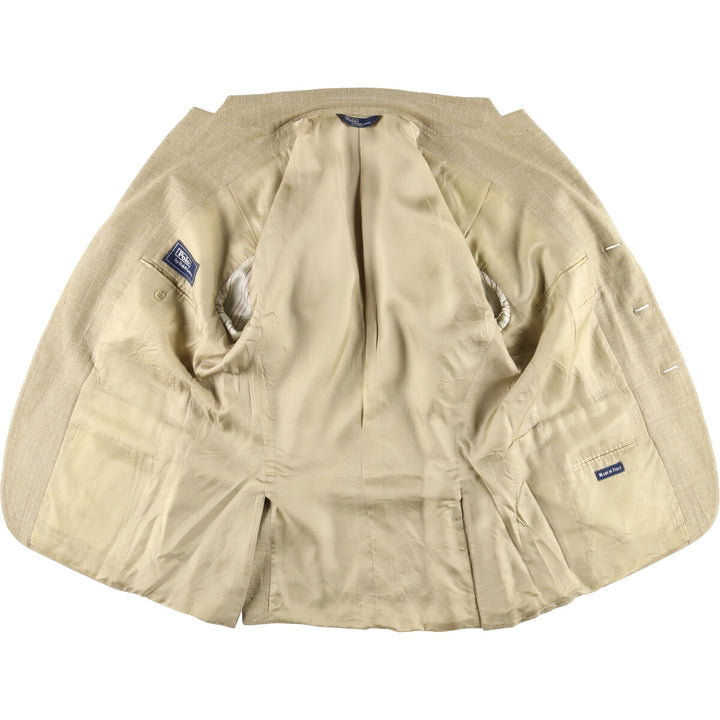 Ralph Lauren POLO by Ralph Lauren Check Pattern Silk Tailored Jacket, Made in Italy, Men's Size L silk Beige type Vintage Second Hand