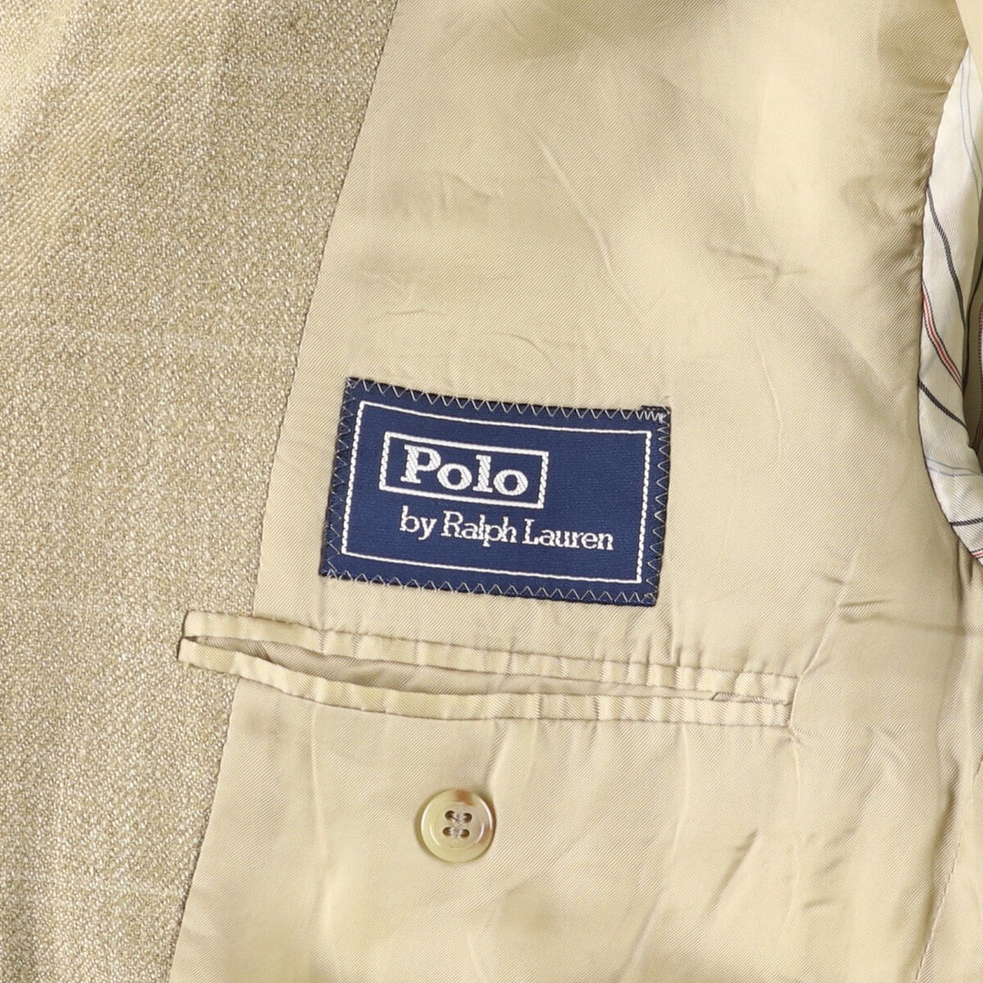 Ralph Lauren POLO by Ralph Lauren Check Pattern Silk Tailored Jacket, Made in Italy, Men's Size L silk Beige type Vintage Second Hand