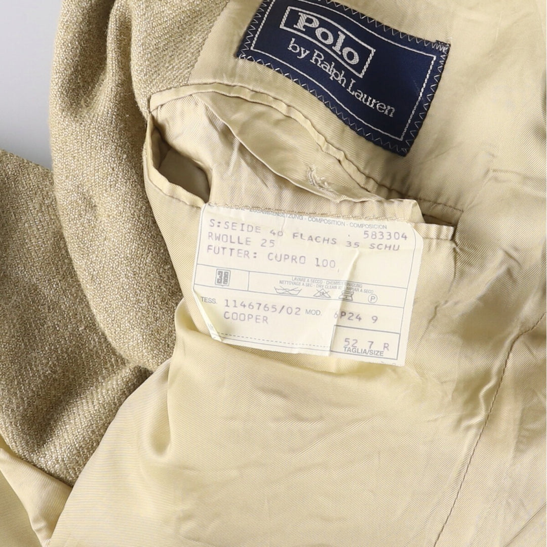 Ralph Lauren POLO by Ralph Lauren Check Pattern Silk Tailored Jacket, Made in Italy, Men's Size L silk Beige type Vintage Second Hand