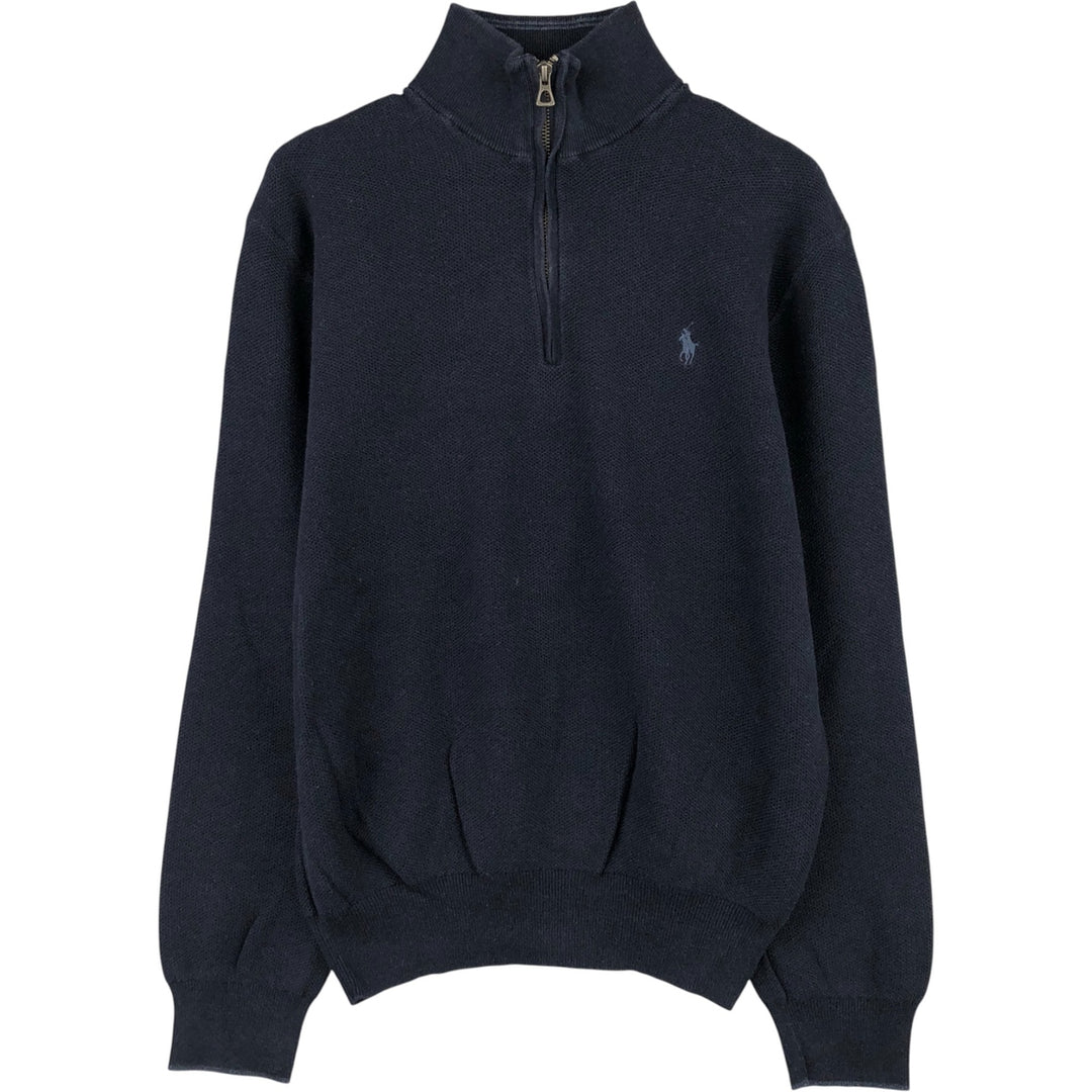 Ralph Lauren POLO RALPH LAUREN PIMA COTTON Pima Cotton Knit Half-Zip Sweater, Women's Size M Pima Cotton navy blue type Vintage Second Hand