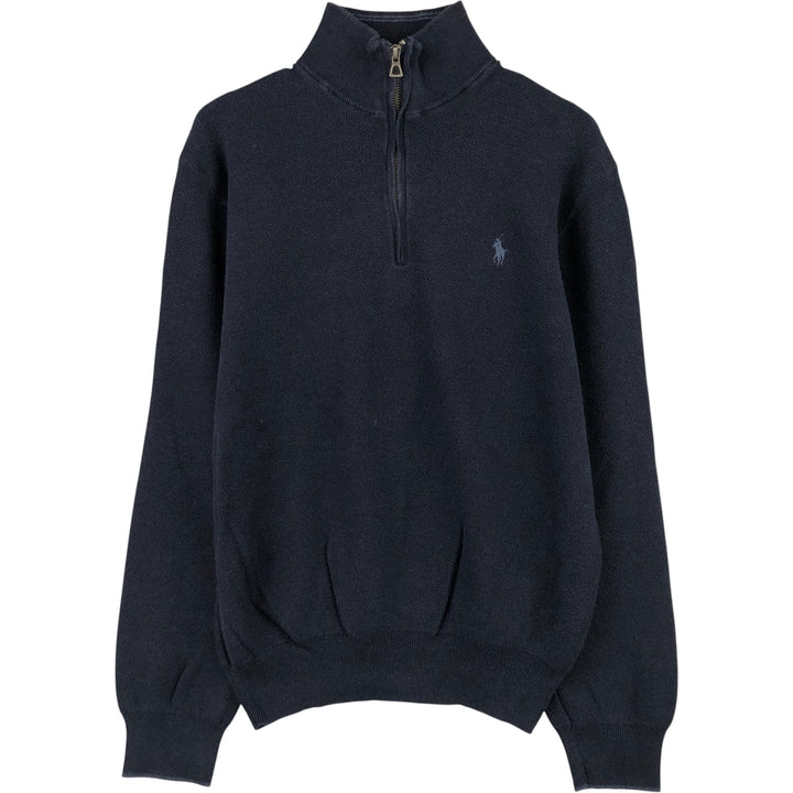 Ralph Lauren POLO RALPH LAUREN PIMA COTTON Pima Cotton Knit Half-Zip Sweater, Women's Size M Pima Cotton navy blue type Vintage Second Hand