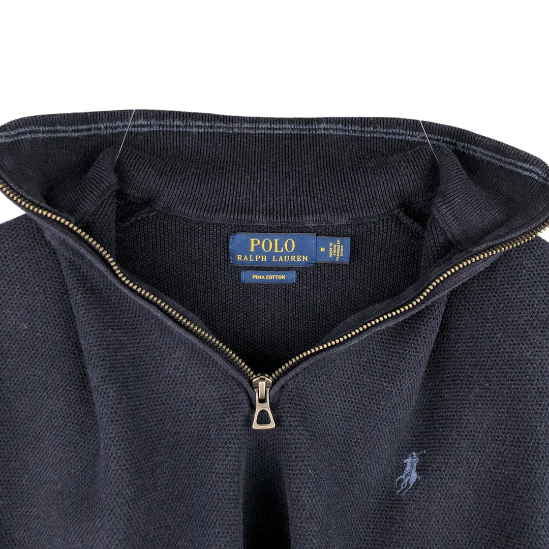 Ralph Lauren POLO RALPH LAUREN PIMA COTTON Pima Cotton Knit Half-Zip Sweater, Women's Size M Pima Cotton navy blue type Vintage Second Hand