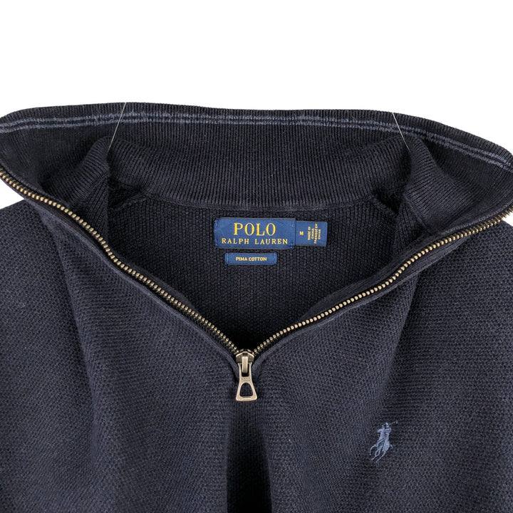 Ralph Lauren POLO RALPH LAUREN PIMA COTTON Pima Cotton Knit Half-Zip Sweater, Women's Size M Pima Cotton navy blue type Vintage Second Hand