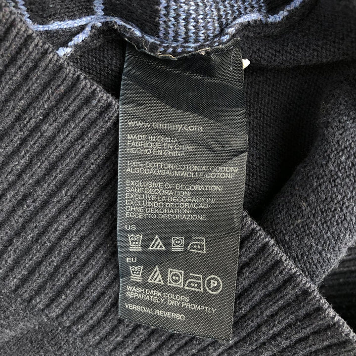 2000'S Tommy Hilfiger Check Pattern V-Neck Cotton Knit Sweater, Men's Size Medium cotton navy blue type Vintage Second Hand