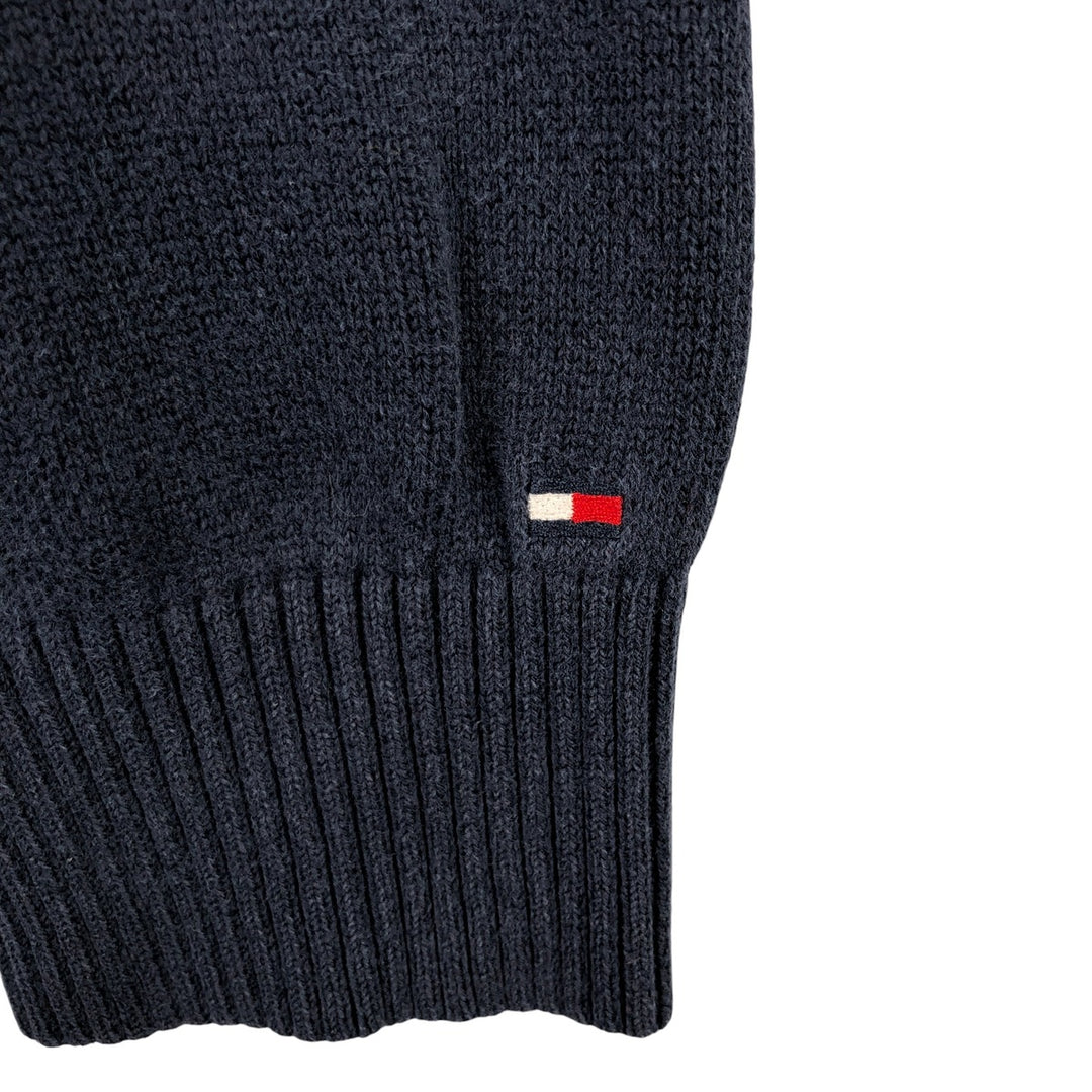 2000'S Tommy Hilfiger Check Pattern V-Neck Cotton Knit Sweater, Men's Size Medium cotton navy blue type Vintage Second Hand