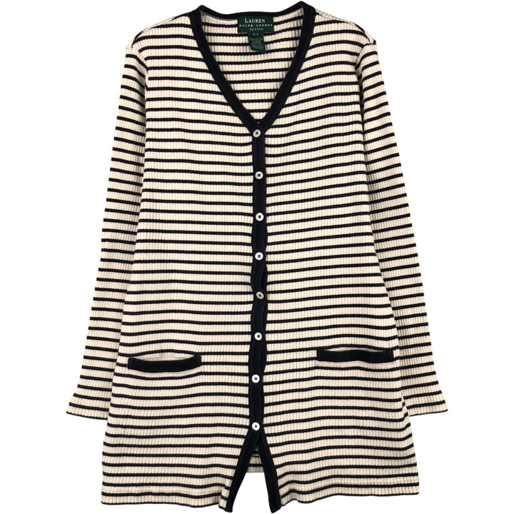 Ralph Lauren Lauren Striped Pattern Ribbed Cotton Knit Cardigan, Women's Size Small cotton pale white type Vintage Second Hand