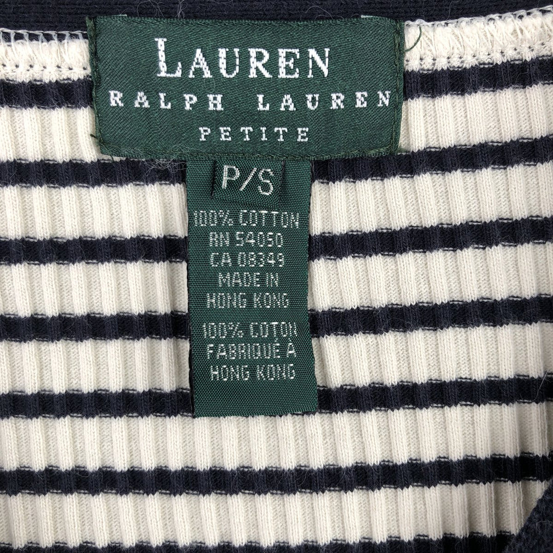 Ralph Lauren Lauren Striped Pattern Ribbed Cotton Knit Cardigan, Women's Size Small cotton pale white type Vintage Second Hand