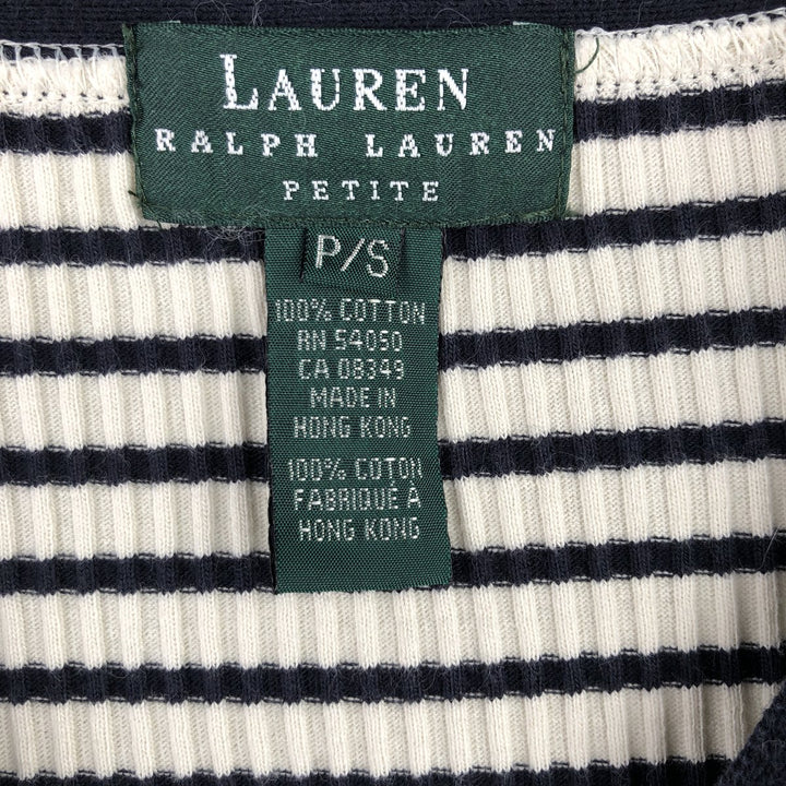 Ralph Lauren Lauren Striped Pattern Ribbed Cotton Knit Cardigan, Women's Size Small cotton pale white type Vintage Second Hand